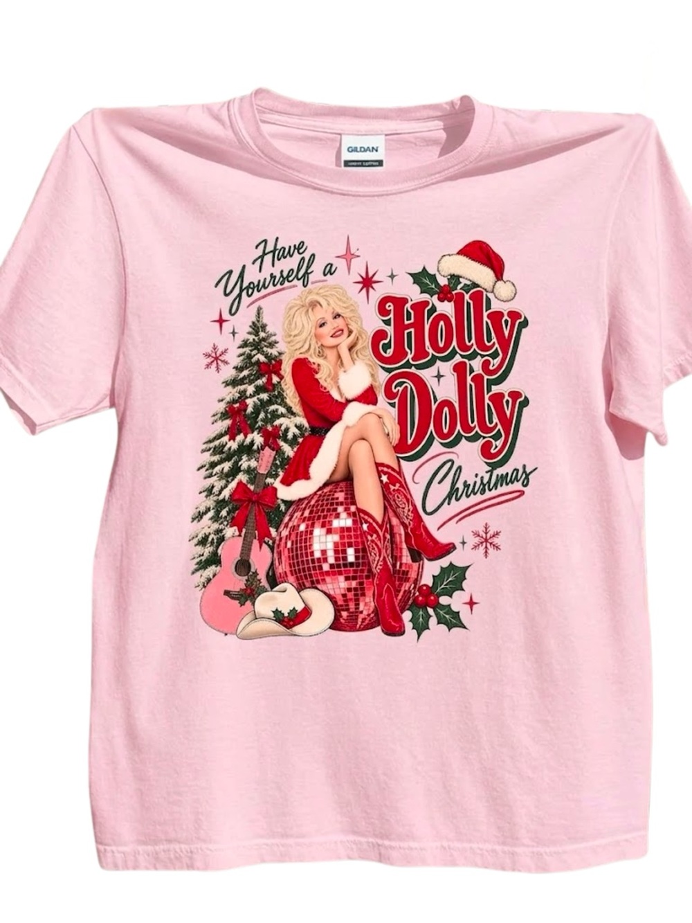 Dolly Parton Holly Dolly Christmas Pinkmas Country Graphic Tee